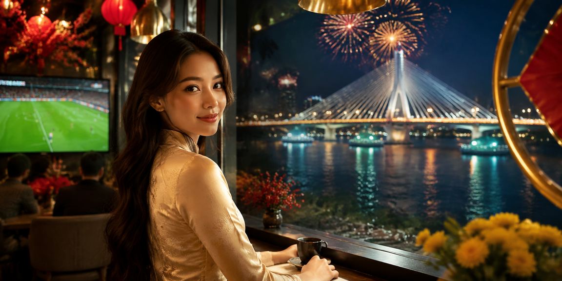 Người phụ nữ áo dài tại Cần Thơ theo dõi kết quả cá cược bóng đá trên điện thoại