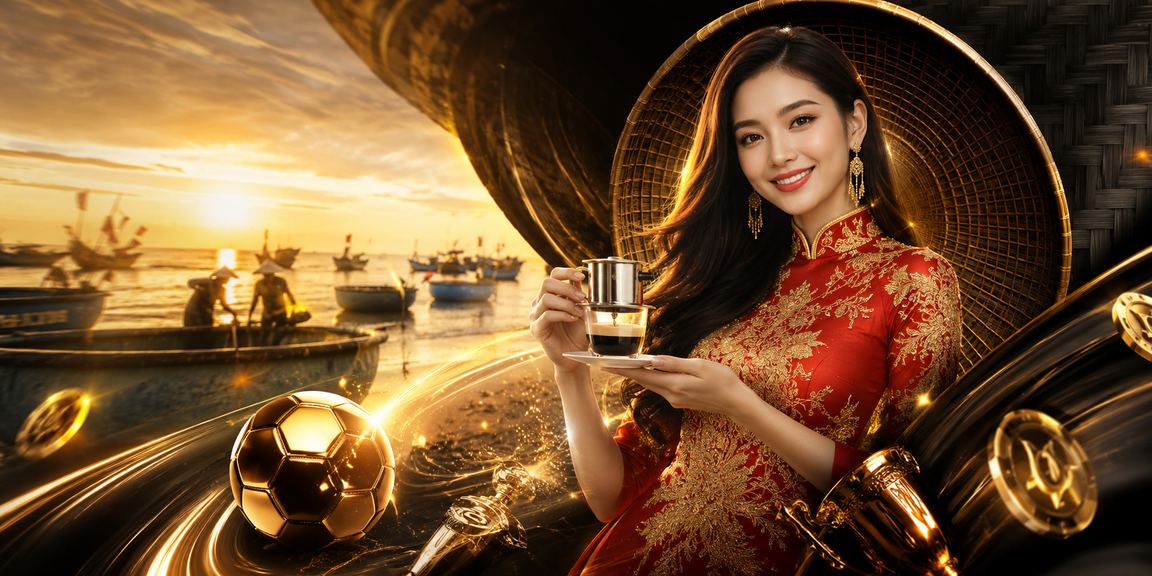 Người phụ nữ đội nón lá truyền thống theo dõi kết quả cá cược thể thao tại bãi biển Mũi Né