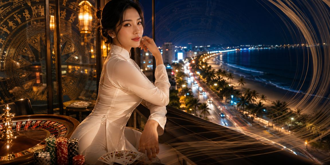 Cảnh sòng bạc phong cách sang trọng gần biển Phan Thiết với nhân viên mặc áo dài